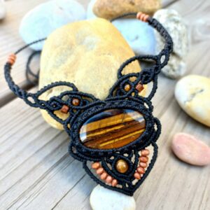 Collier oeil du tigre et bois (2)