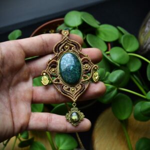 Collier Pendentif Chrysocolle et Labradorite pendante